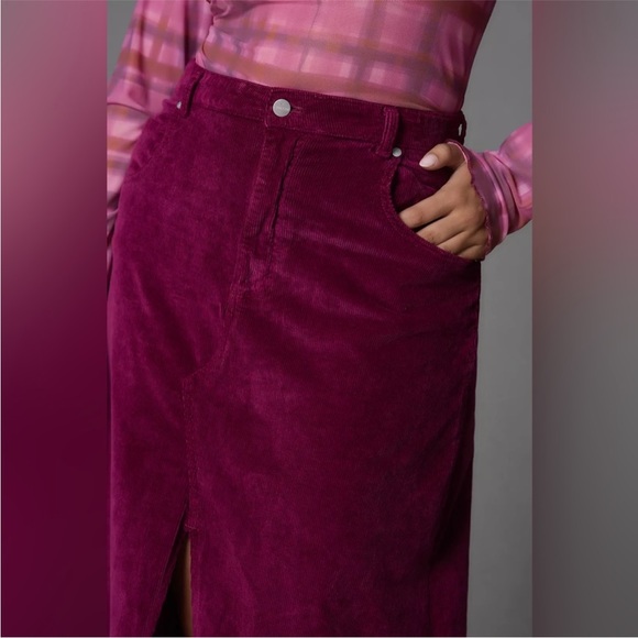 Anthropologie Pilcro The Madi Front-Slit Violet Corduroy Skirt - Picture 2 of 7